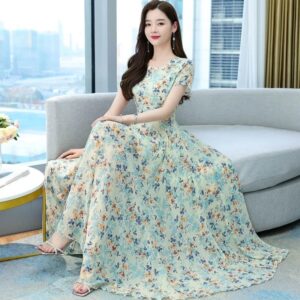 BABYNBEAUTY-Where Cuteness Meets Radiance for Your Little one - BabynBeauty 260 Womens Short Sleeve Floral Dress High Waisted And Loose Fitting