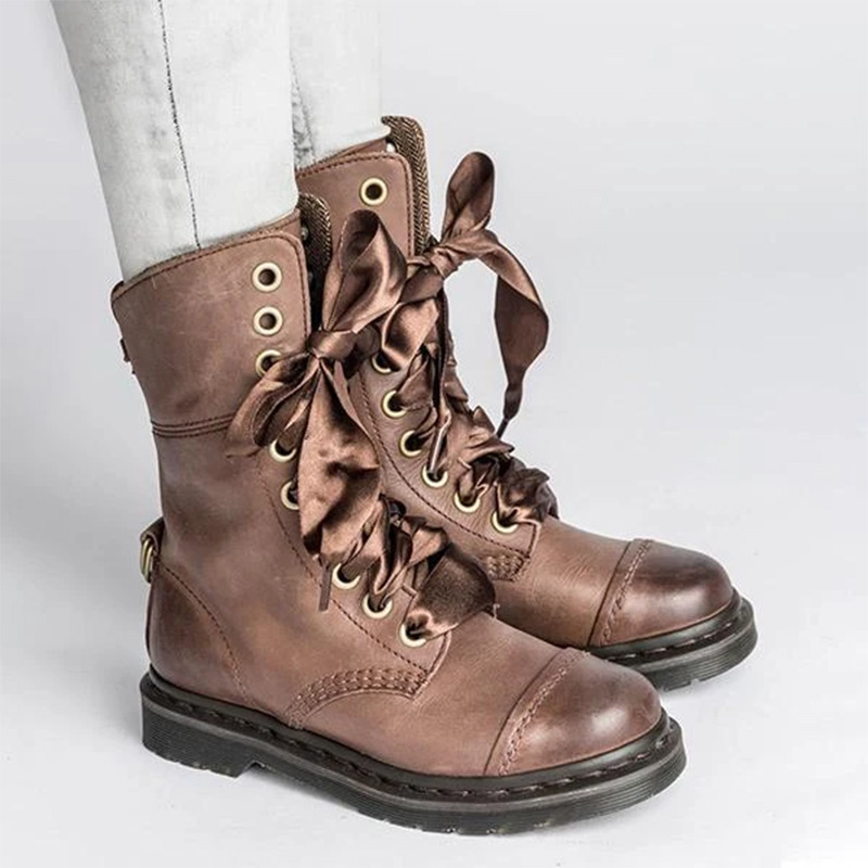 British-style Lace-up Round-toe Flat Ankle Boots For Women - Image 6