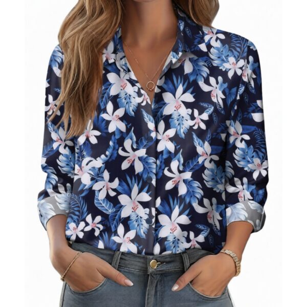 Womens 3D-printed Floral Loose-fit Blouse