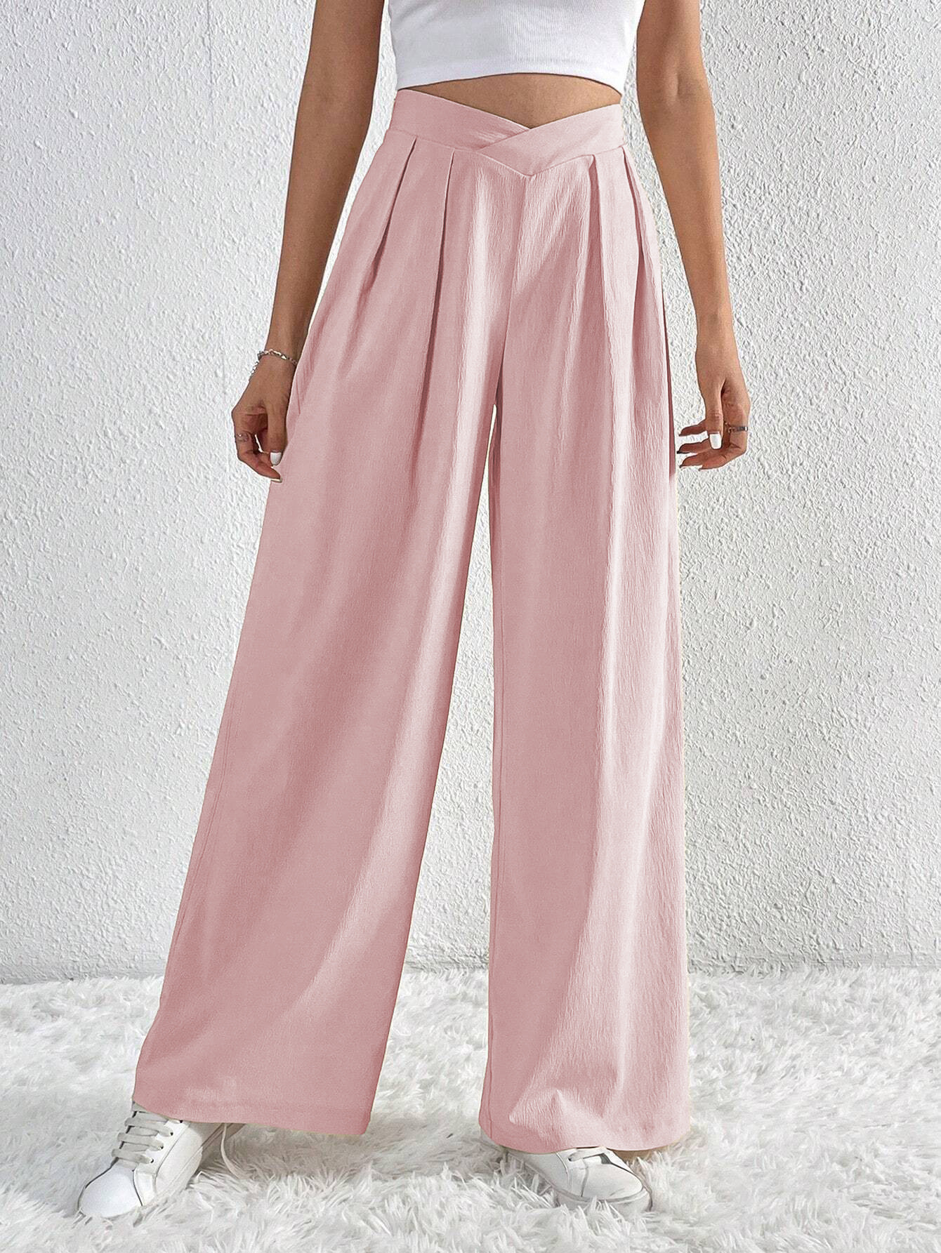 Summer New Solid Color Pleated Casual Wide-leg Pants Loose Casual Women's Commuting Versatile Style Comfortable TrousersS - Image 7