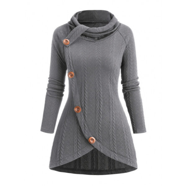 Womens Asymmetrical Turtleneck Long-Sleeve Knitted Cardigan