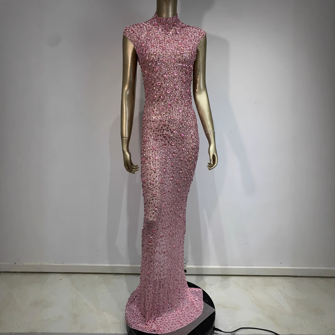 Rhinestone Dress Ball Party Long Dress Host Party Bridal Dress