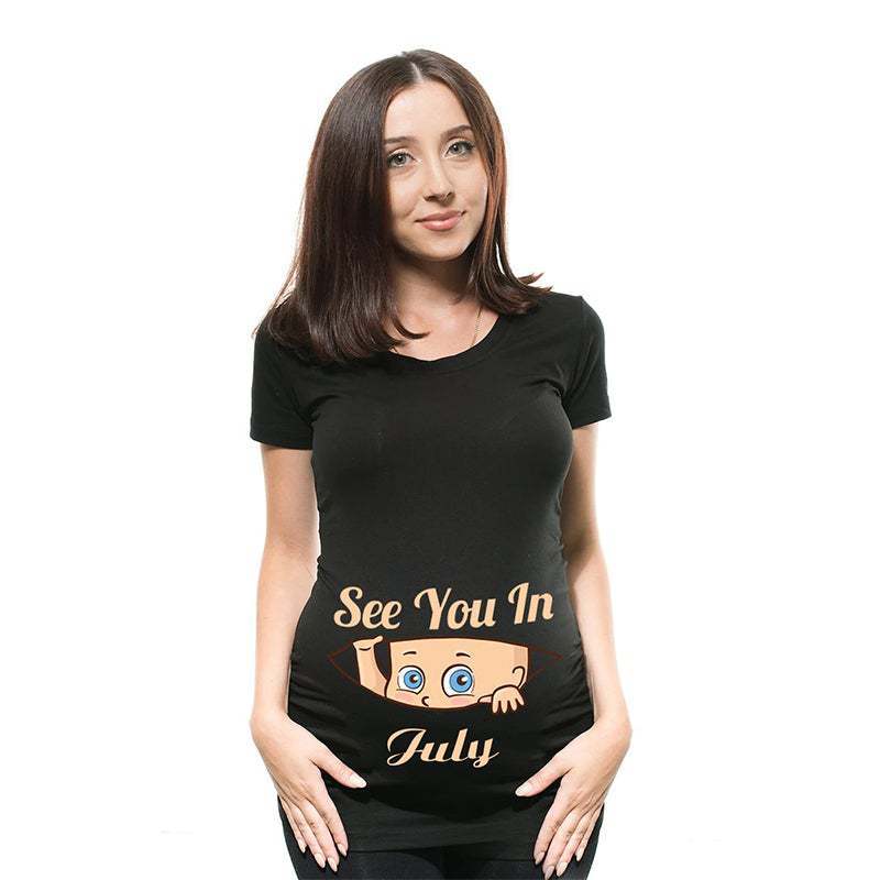 Women's Maternity Clothes Black Short-sleeved T-shirt - Image 8