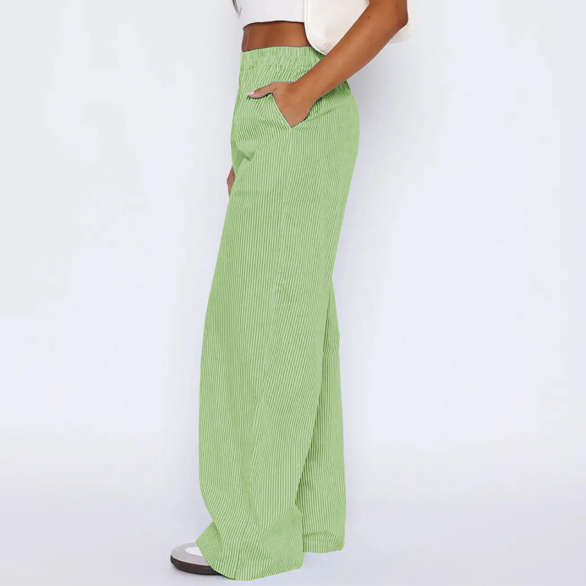 Striped Trousers With Pockets Ins Fashion Casual Wide Leg Straight Pants For Women Clothing - Image 4