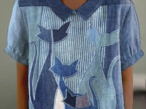 New Womens Short-sleeve Shirt With A Creative Vintage Floral Design