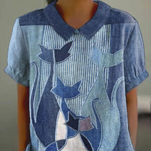 New Womens Short-sleeve Shirt With A Creative Vintage Floral Design