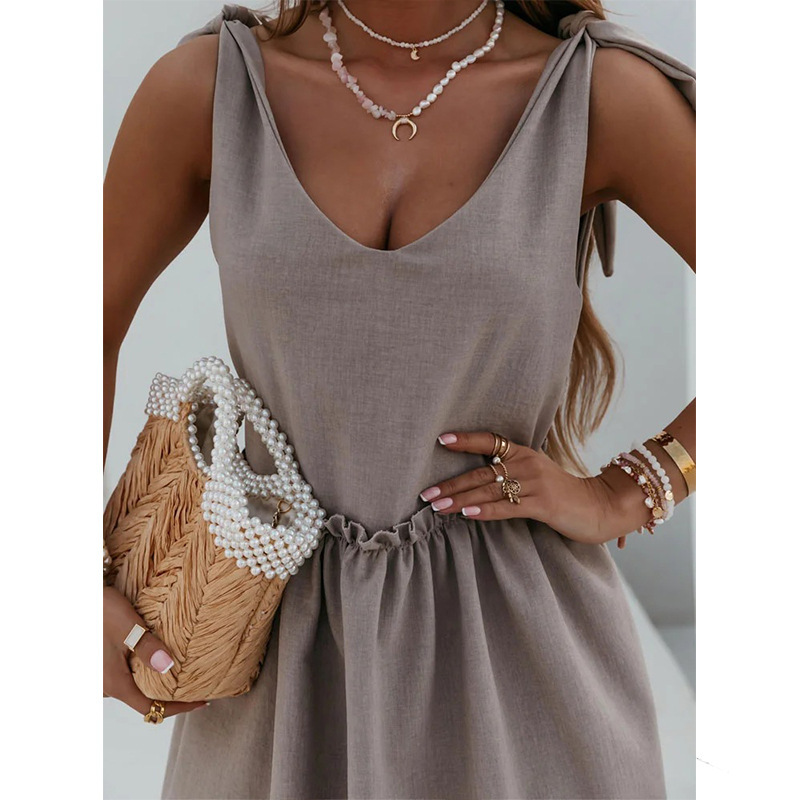 New Summer Sleeveless V-Neck Solid-Color Womens Dress - Image 5