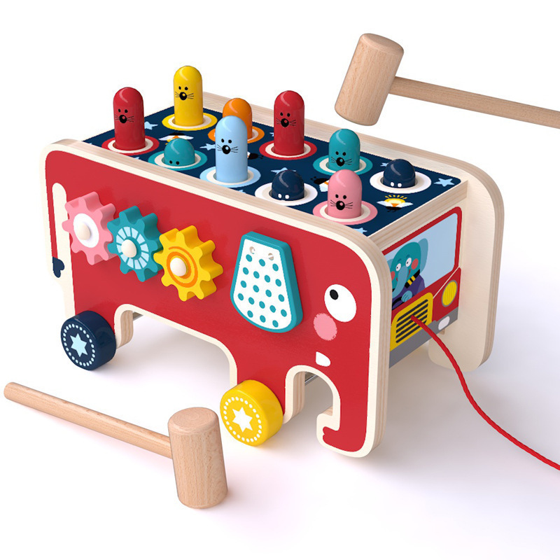 Montessori Toddlers Kids Wooden Pounding Bench Animal Bus Toys Early Educational Set Gifts For Children Toy Musical Instrument - Image 3