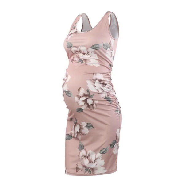 Round Neck Sleeveless Printed Maternity Clothes Dress