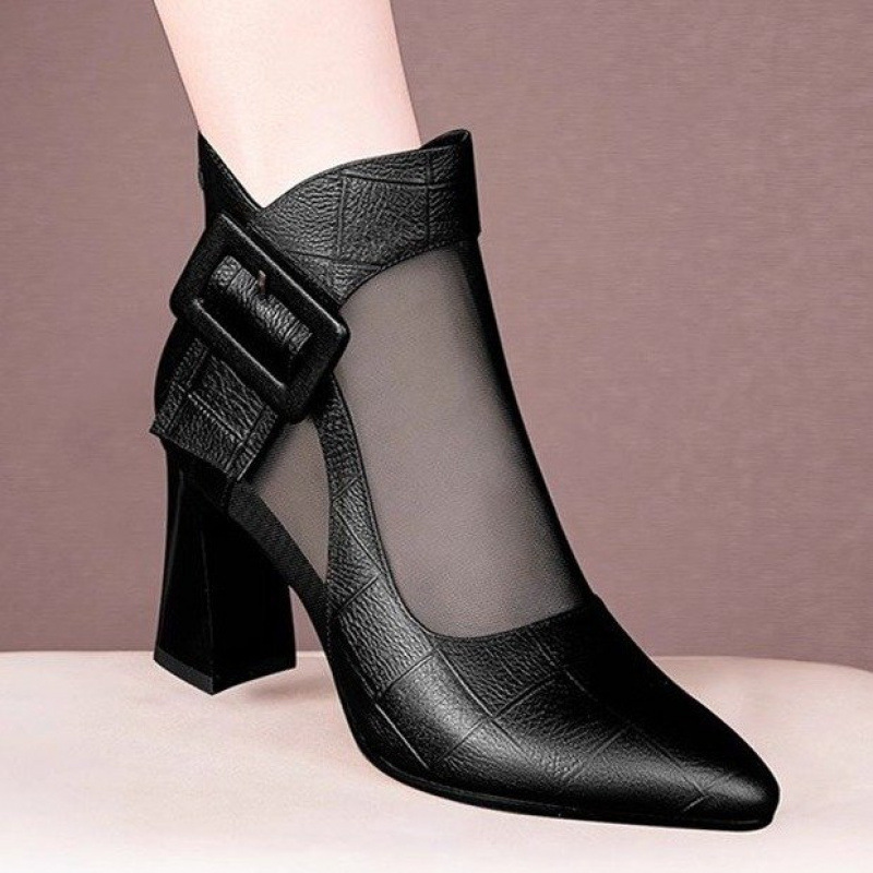 British Style Womens Chunky Heeled Cutout Ankle Boots - Image 2
