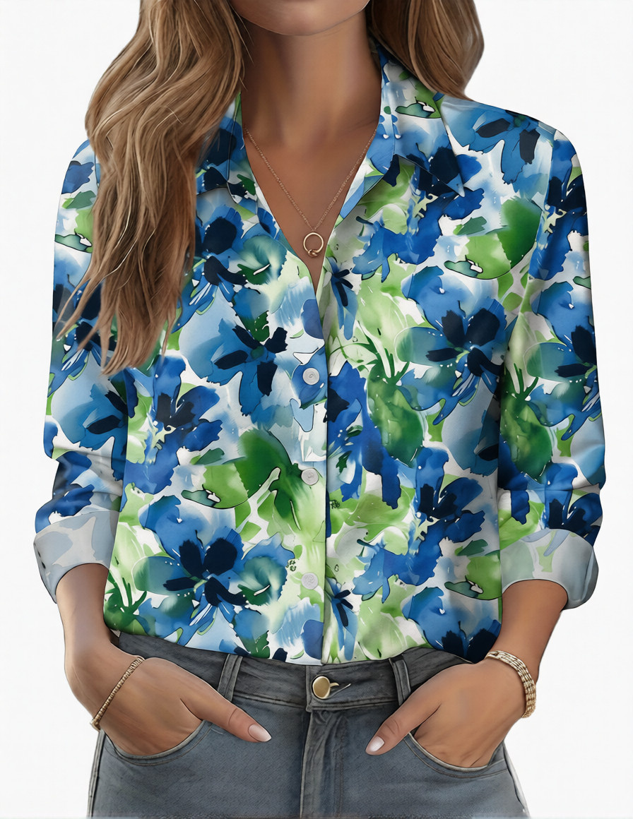Womens 3D-printed Floral Loose-fit Blouse - Image 6