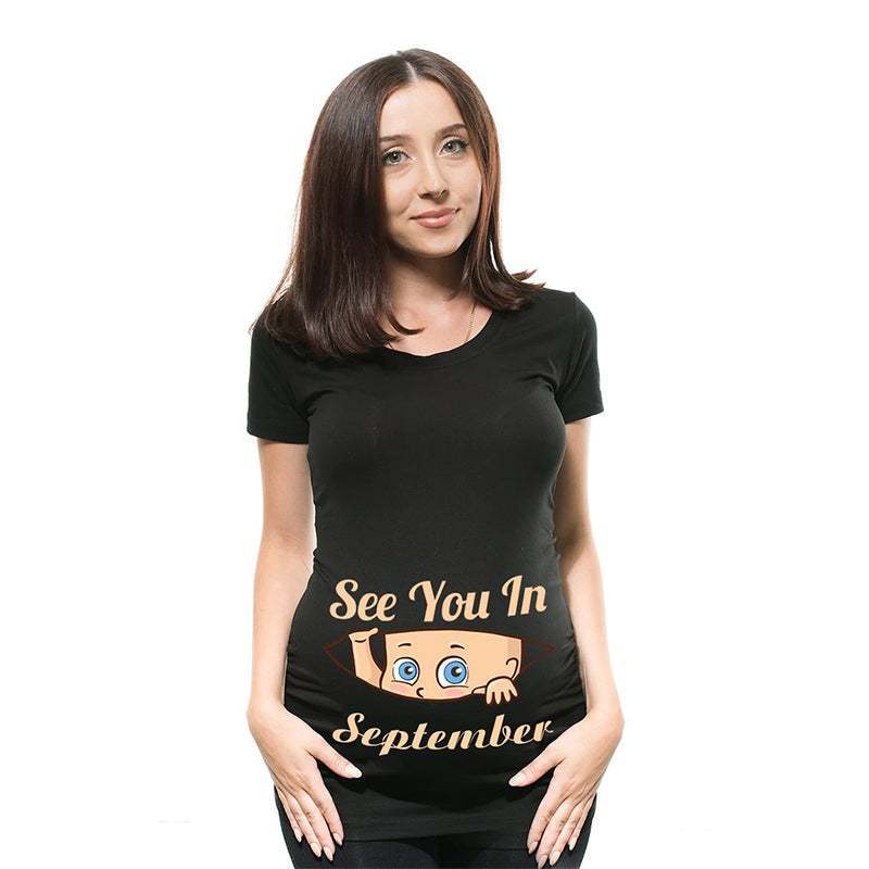Women's Maternity Clothes Black Short-sleeved T-shirt - Image 6