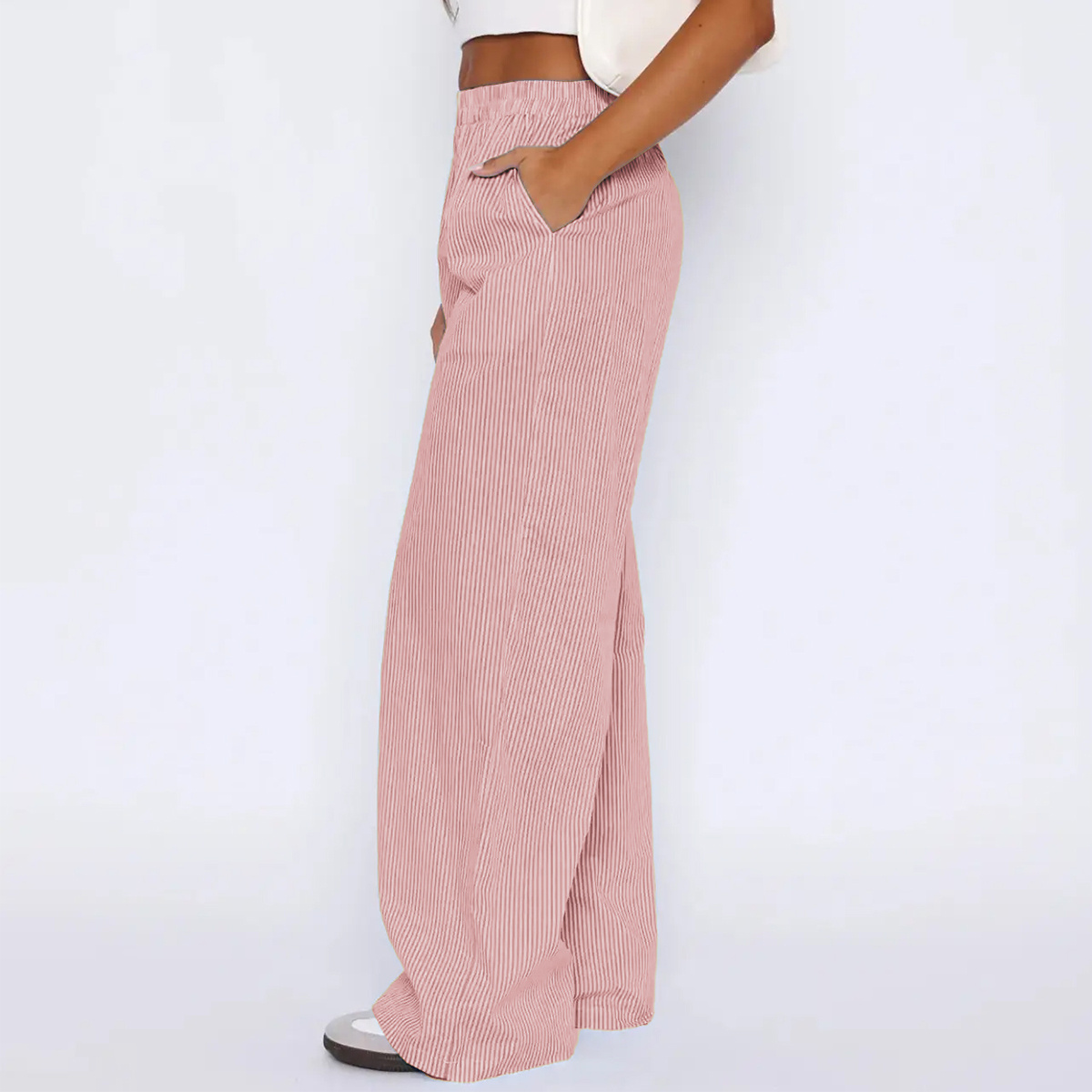 Striped Trousers With Pockets Ins Fashion Casual Wide Leg Straight Pants For Women Clothing - Image 3