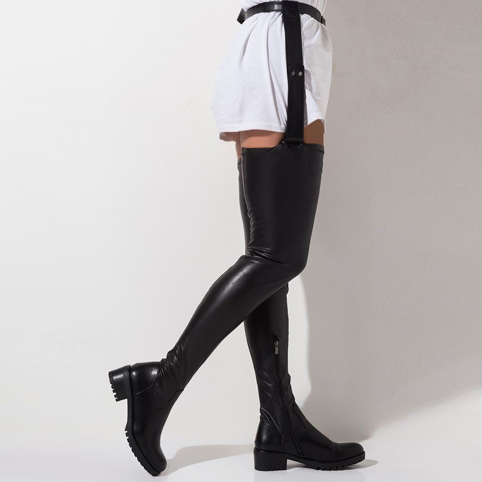 Womens Black Round-toe Over-the-knee Fashion Boots - Image 2