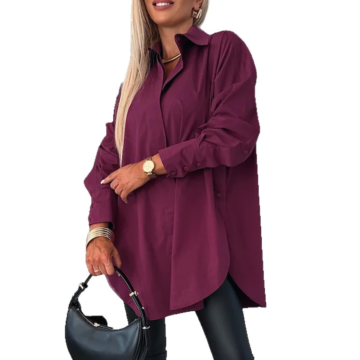 Solid-color Button-down Long-sleeve Versatile Chic Work Shirt - Image 5