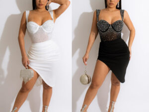 Rhinestone Sling Backless Two-piece Set Two Colors