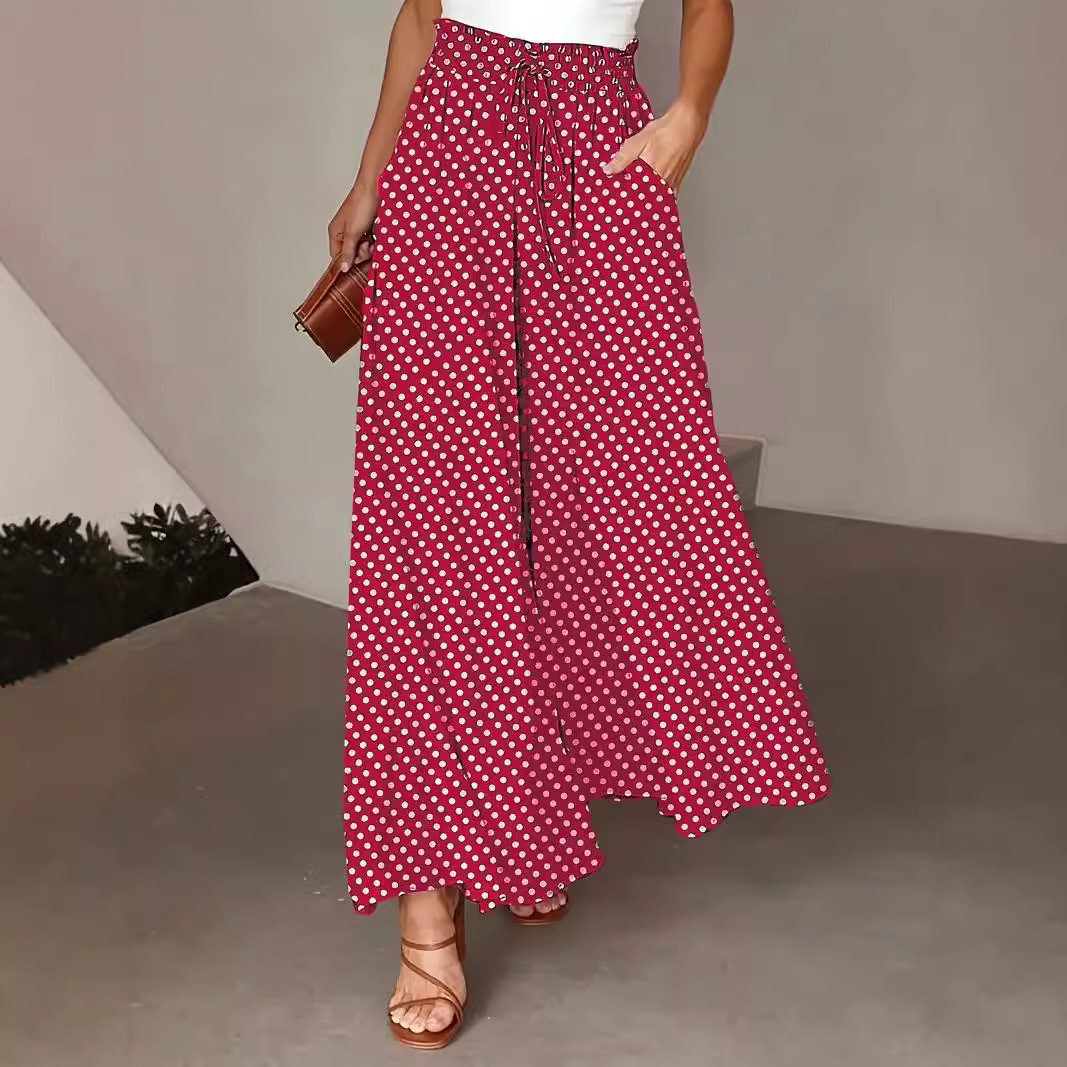Polka Dot Print Trousers Fashion Loose Elastic Waist Wide-leg Pants Women's Clothing - Image 3