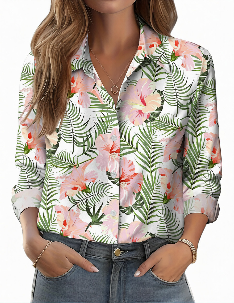 Womens 3D-printed Floral Loose-fit Blouse - Image 5
