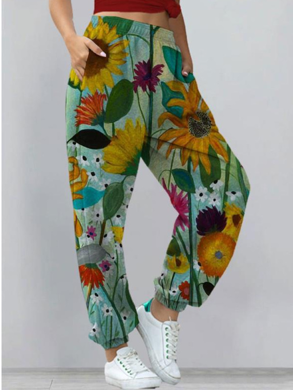 Women's Harem Pants Print Yoga Boho Sports Trousers With Pockets - Image 7