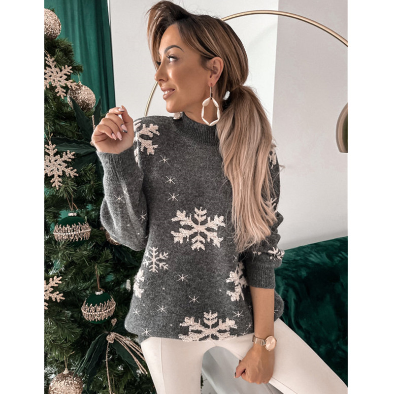 Fall Winter Women's Christmas Sweater Knitted Fluffy Loose Casual Christmas Snowflake Print Long Sleeves Pullovers Tops Streetwear - Image 4