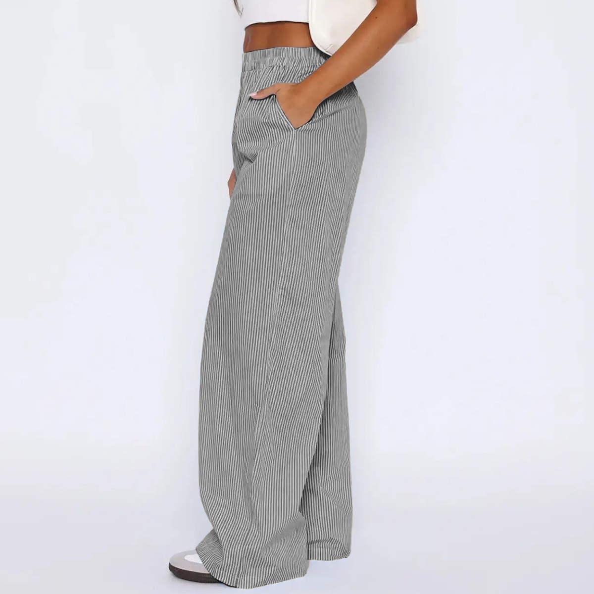 Striped Trousers With Pockets Ins Fashion Casual Wide Leg Straight Pants For Women Clothing - Image 5