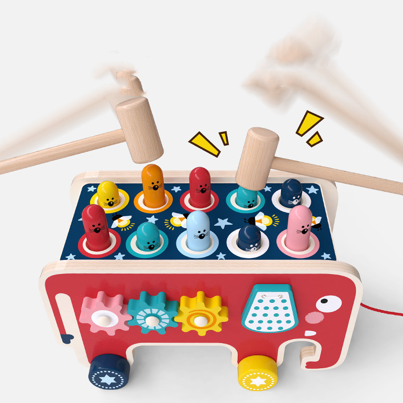 Montessori Toddlers Kids Wooden Pounding Bench Animal Bus Toys Early Educational Set Gifts For Children Toy Musical Instrument - Image 5