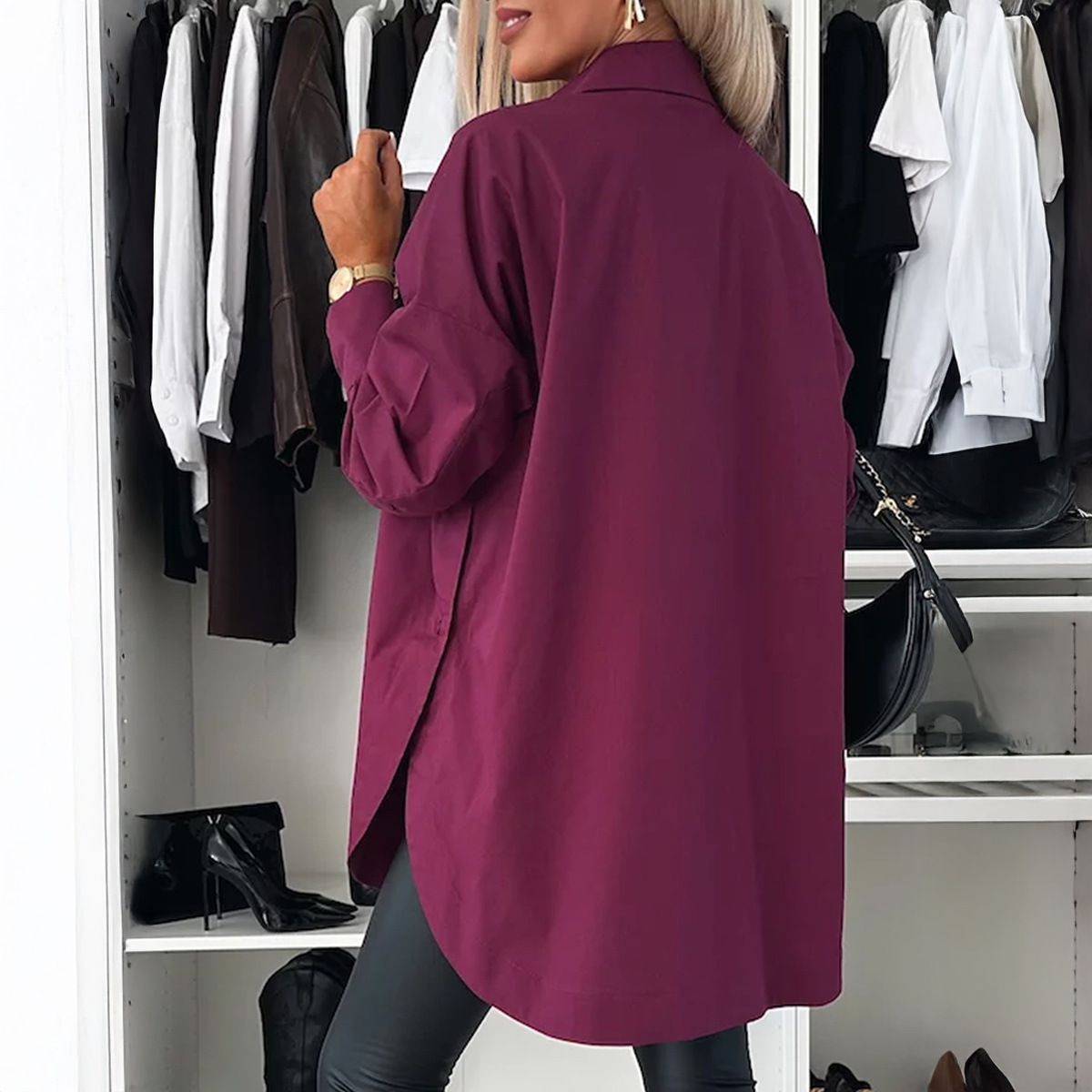 Solid-color Button-down Long-sleeve Versatile Chic Work Shirt - Image 4