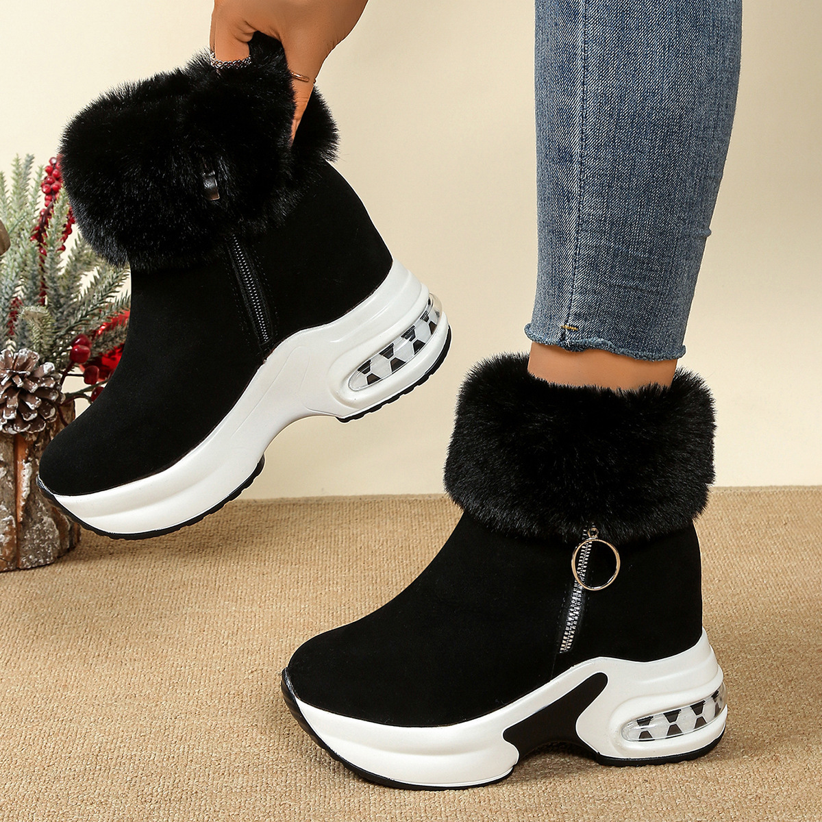 Womens Height-Enhancing Insulated Platform Fleece-Lined Ankle Boots 7 Womens Height-Enhancing Insulated Platform Fleece-Lined Ankle Boots - Image 6