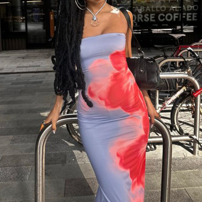 Slim Slit Tube Long Dress Summer Sexy Pint Party Beach Dresses Women's Clothing - Image 3