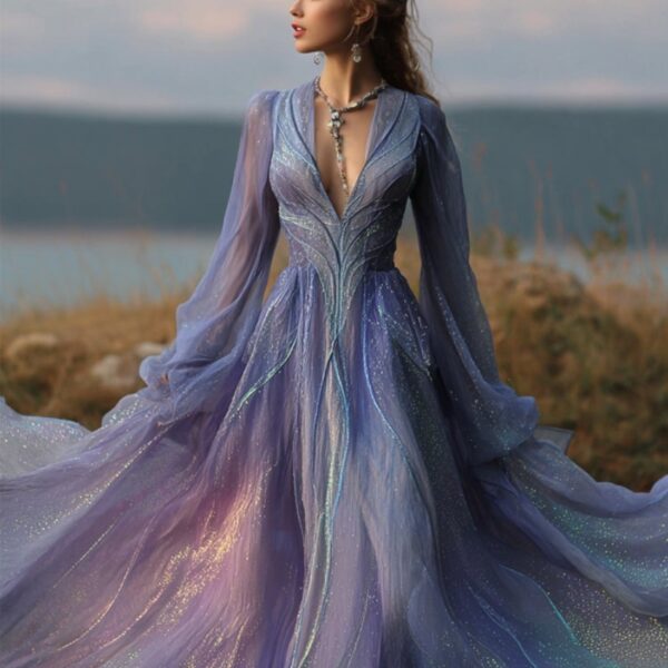 Womens Retro Bohemian Rose-Embroidered Loose Linen Maxi Dress