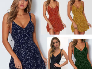Polka-dot Strappy Dress Women Summer Fashion Beach Sundress