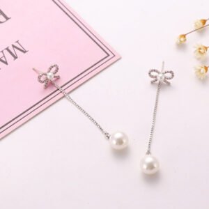 BABYNBEAUTY-Where Cuteness Meets Radiance for Your Little one - BabynBeauty 262 Sterling Silver Needle Bow Earrings Long Pendant Pearl Hypoallergenic Earrings Copper Jewelry Two Ways