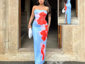 Slim Slit Tube Long Dress Summer Sexy Pint Party Beach Dresses Women's Clothing