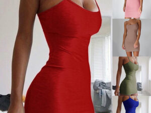 Pure Color Simple Hanging Neck Tight-fitting Hip Skirt