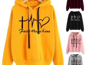 Heart Print Hoodie Sweatshirt Pullover Tops Women Long Sleeve Sports Clothes