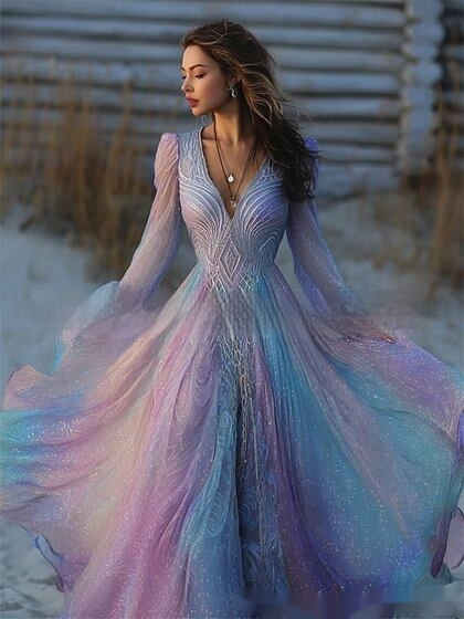 Womens Retro Bohemian Rose-Embroidered Loose Linen Maxi Dress - Image 2