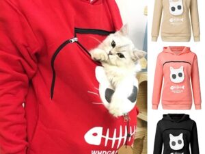 Women Hoodie Sweatshirt With Cat Pet Pocket Design Long Sleeve Sweater Cat Outfit