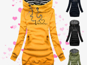 Heart Print Long Clothes Women Hoodie Sweatshirt Pullover Tops