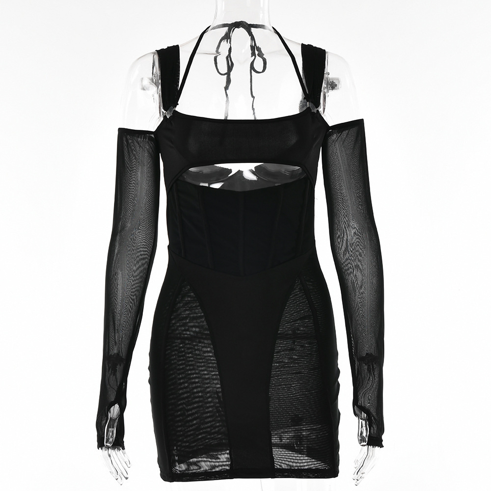 Women's Sling Tight Dress Fashion Backless Mesh See-through Hip Skirt - Image 5