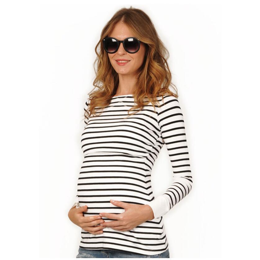 Multifunctional Maternity T-shirt Striped Long Sleeve Nursing Wear - Image 2