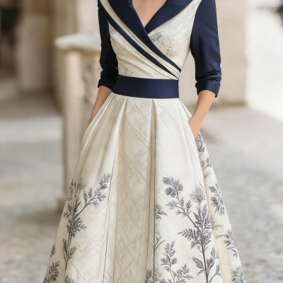 Womens Elegant 3D Digital Print Long-Sleeve Dress - Image 4