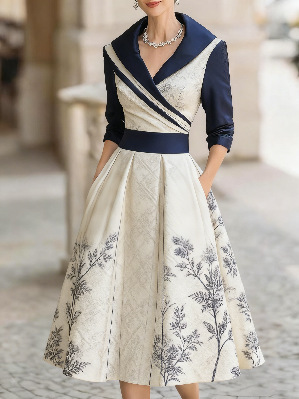 Womens Elegant 3D Digital Print Long-Sleeve Dress - Image 2