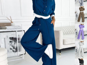 Women's Hoodie Suit Sporty Casual Long-Sleeved Hooded Sweatshirt And Drawstring Pocket Sweatpants Fashion Commuter Trousers Set Outfit Clothing