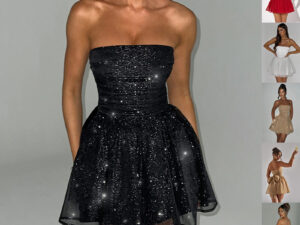 Tube Top Lace Dress With Back Bow-knot Summer Fashion Temperament Mesh Stitching Off-neck Short Skirt