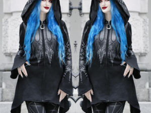 Halloween Cosplay Hoodie Women's Punk Black Long Hooded Printed Sweater