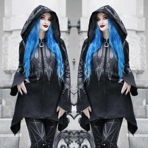Halloween Cosplay Hoodie Women's Punk Black Long Hooded Printed Sweater