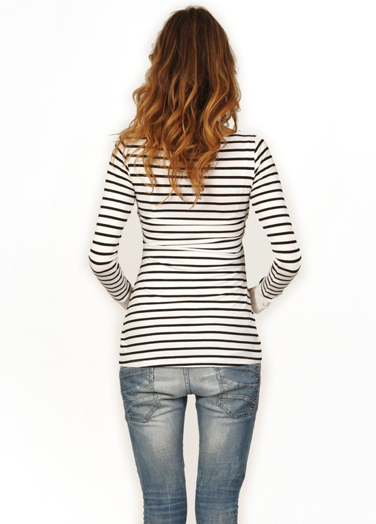 Multifunctional Maternity T-shirt Striped Long Sleeve Nursing Wear - Image 4