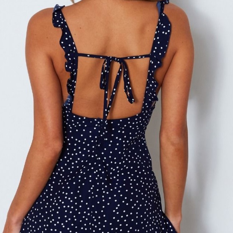 Polka-dot Strappy Dress Women Summer Fashion Beach Sundress - Image 9