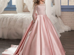 Mesh Long Sleeve Trailing Girls' Dress