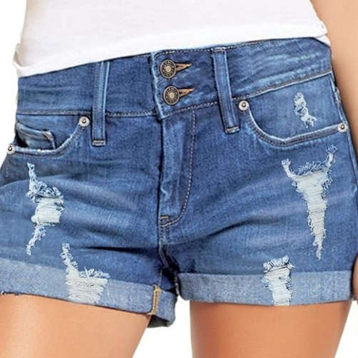 Ripped And Frayed Denim Shorts For Women